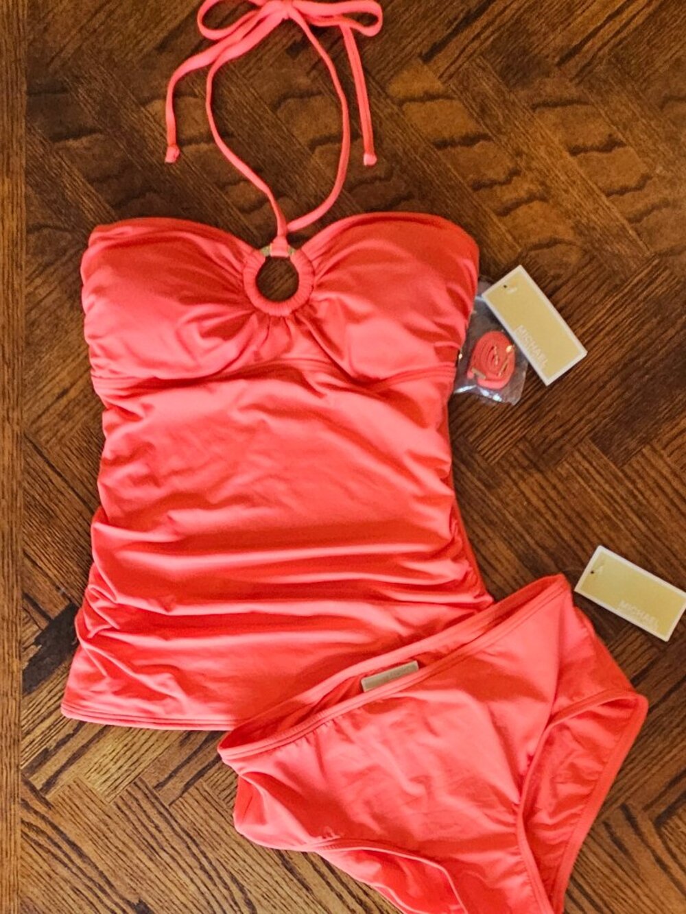 Michael Kors convertible tankini/bandeau brief 2-pc swimsuit Sea Coral szS NEW
